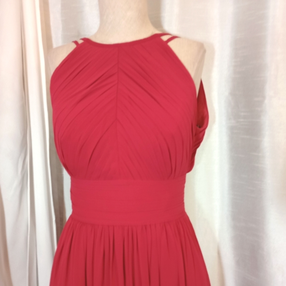 Bill Levkoff Formal Dress, Sleeveless Pleated bodice, Cut Out Back, Red, Long 4 - Picture 3 of 9